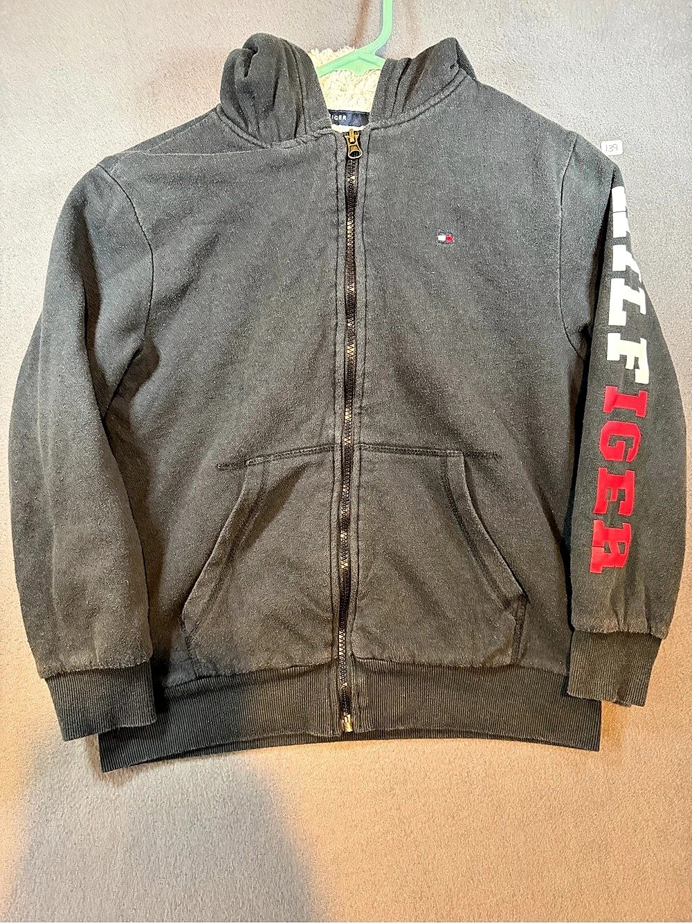 Tommy Hilfiger Boys Signature Sherpa Lined Full Zip Hoodie Black Medium